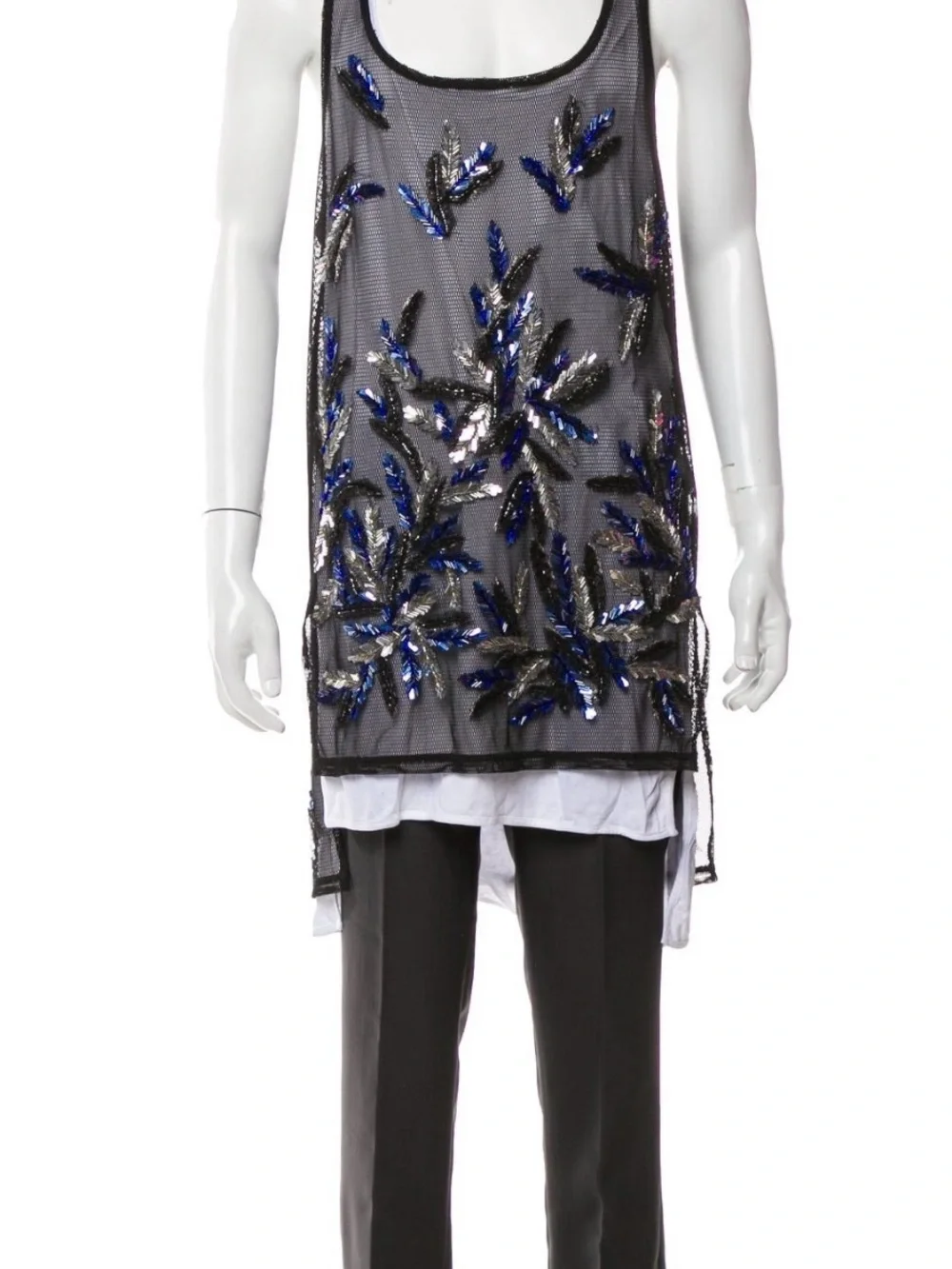 DSQUARED2 Black Mesh Tank with Blue and Silver Sequin Embellishment